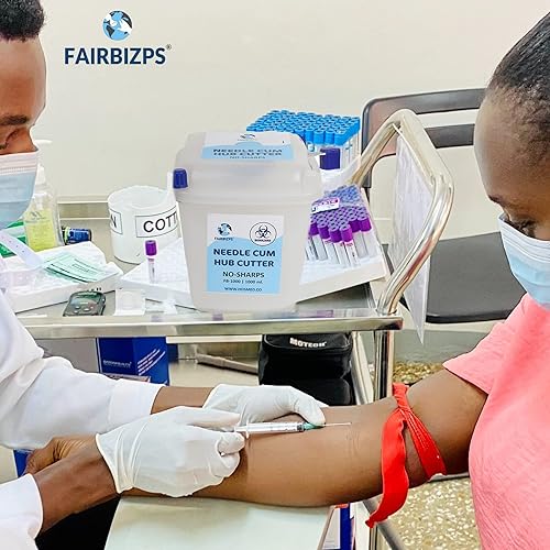 Miniatura 5 de FAIRBIZPS ABS Aguja Cum Destructor de cubo de jeringa manual Cortador de buje manual, contenedor afilado 1000ML (blanco translúcido)