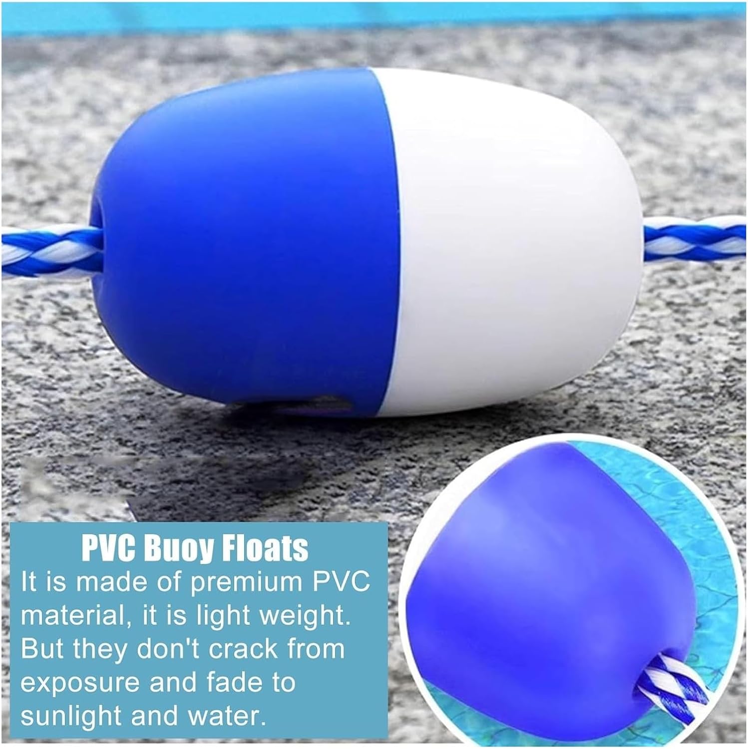 Pool Rope，Pool Safety Rope， Safety Pool Rope Float Swimming Pool Accessories Floating Line Effective Visibility Safety Divider Floating Buoy Line(24ft/7.32m)