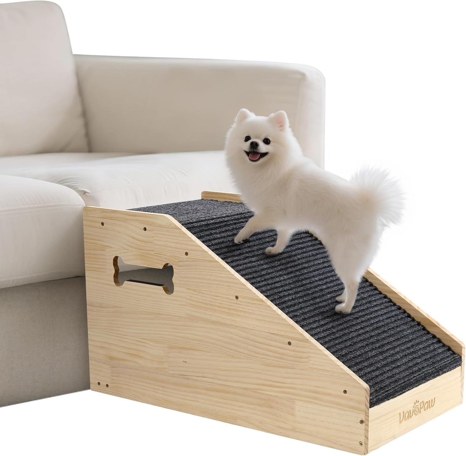 Dog Ramps for Small Dogs, Dog Steps for Couch with Non-slip Cover and Pads, Gentle Slope Ramp for Dogs to Get on Bed, Couch, Patio, Window Sill, Car, Easy up and down Pet Ramps for Puppy, Cats 1 Pack Wood