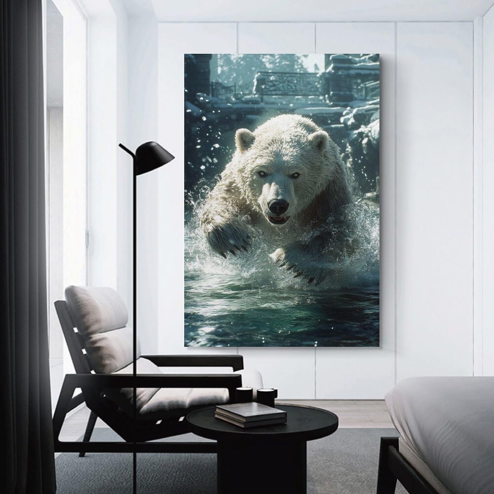 Junmoney Unframe-Style-7 Polar Bear Leaping From Water Room Decor Wall Art 12X18inch(30X45cm), For Lounge Decor, Offices Or Entryway Styling, A Flexible Wall Accent For Shared Spaces