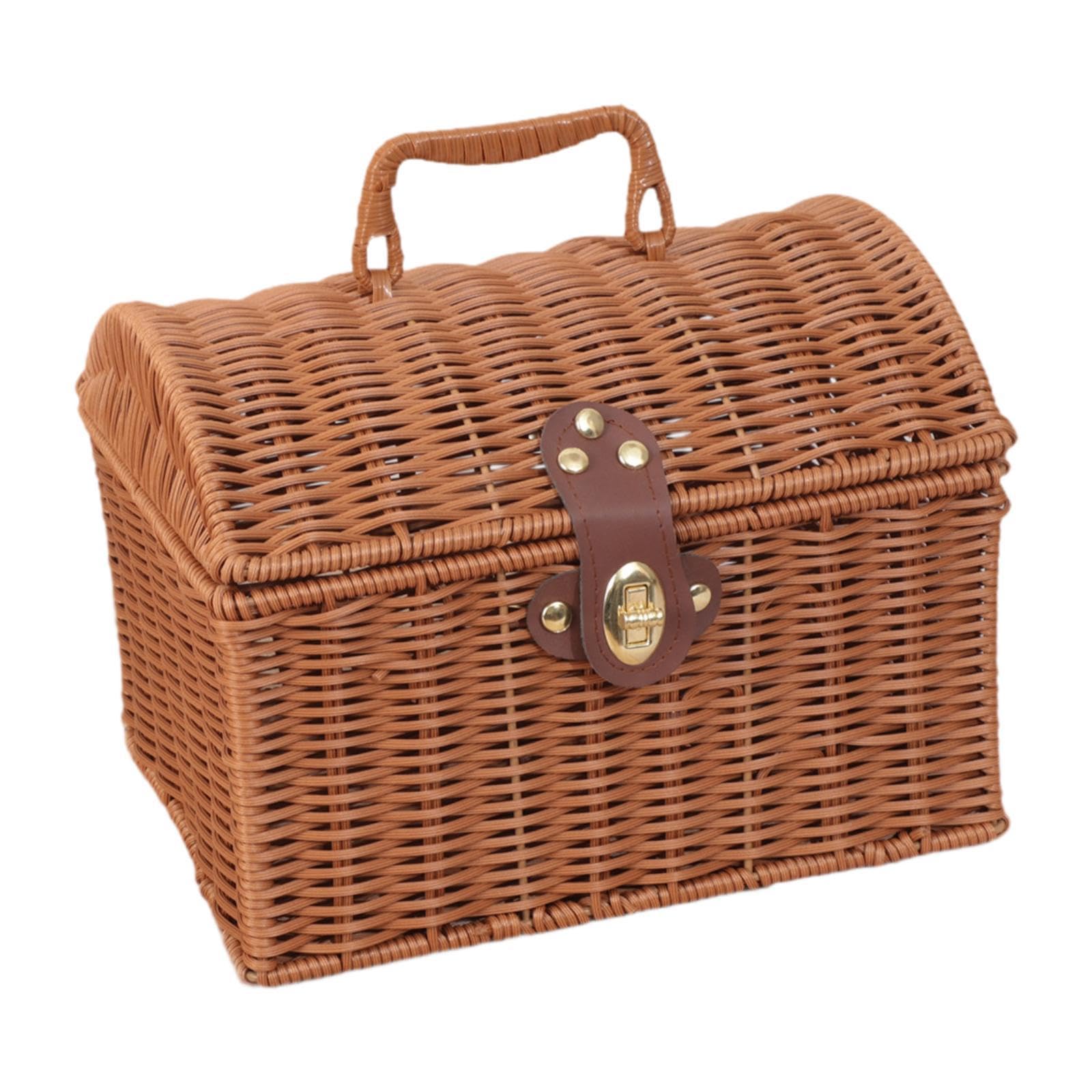 Panier de Rangement avec Couvercle, Organisateur Tissé à La Main, Grand