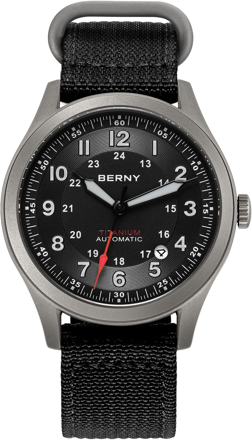 BERNY Automatic Titanium Watch for Men 10ATM Waterproof Men's Field Watch Super Luminous Male Analog Mechanical Military Wrist Watch AR Sapphire Crystal Date Calender Birthday Present - Image 9