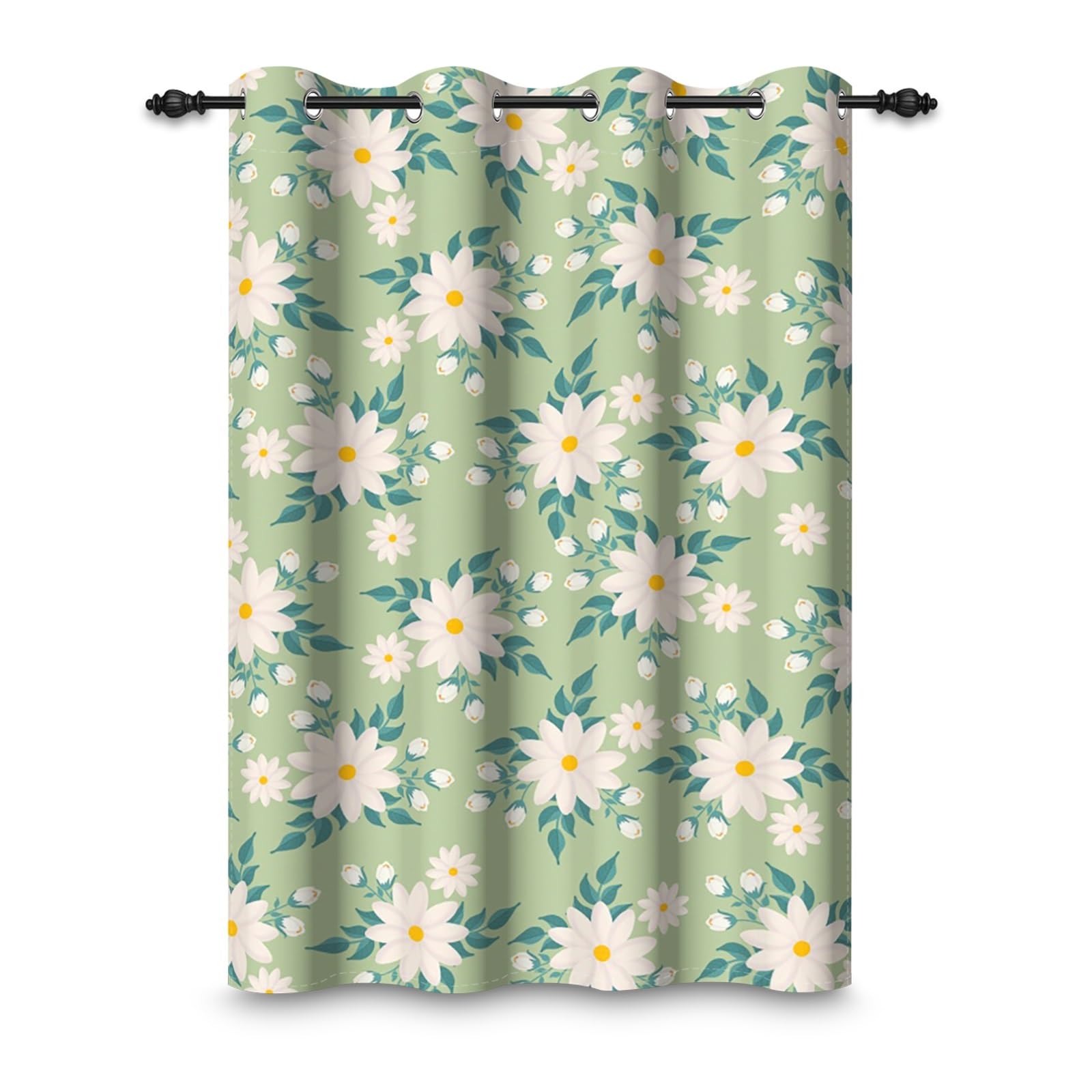 Rideau occultant fleuri vert et blanc isolant thermique pour chambre de fille