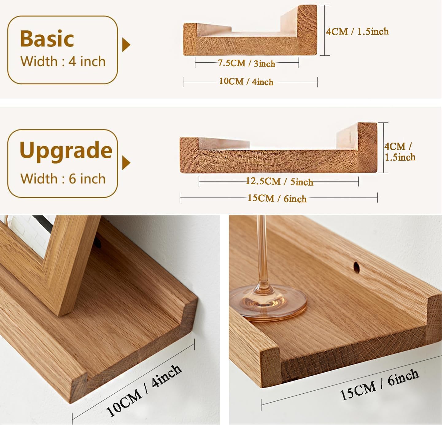 Hrastova polica u različitim prostorijama