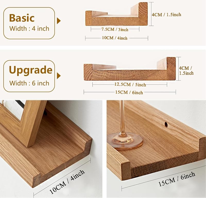 OAKERLAND 80 cm tölgy fali polc, lebegő fapolc otthonhoz, irodához, hálóhoz, nappalihoz