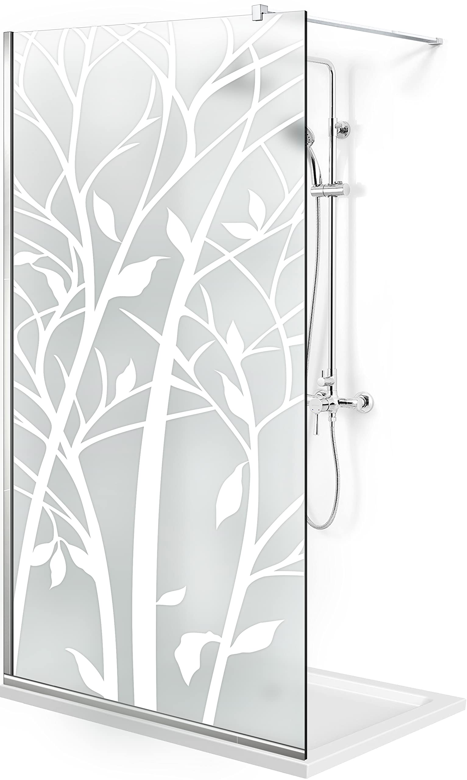 Aqua Roy Modell INOX Holz 100 cm ab 70/80/90/100/110/120 Walk in Duschabtrennung satinierte Glasscheibe 8 mm weiß Nano beschichtet sandgestrahlt Muster Edelstahl (100x195 cm)