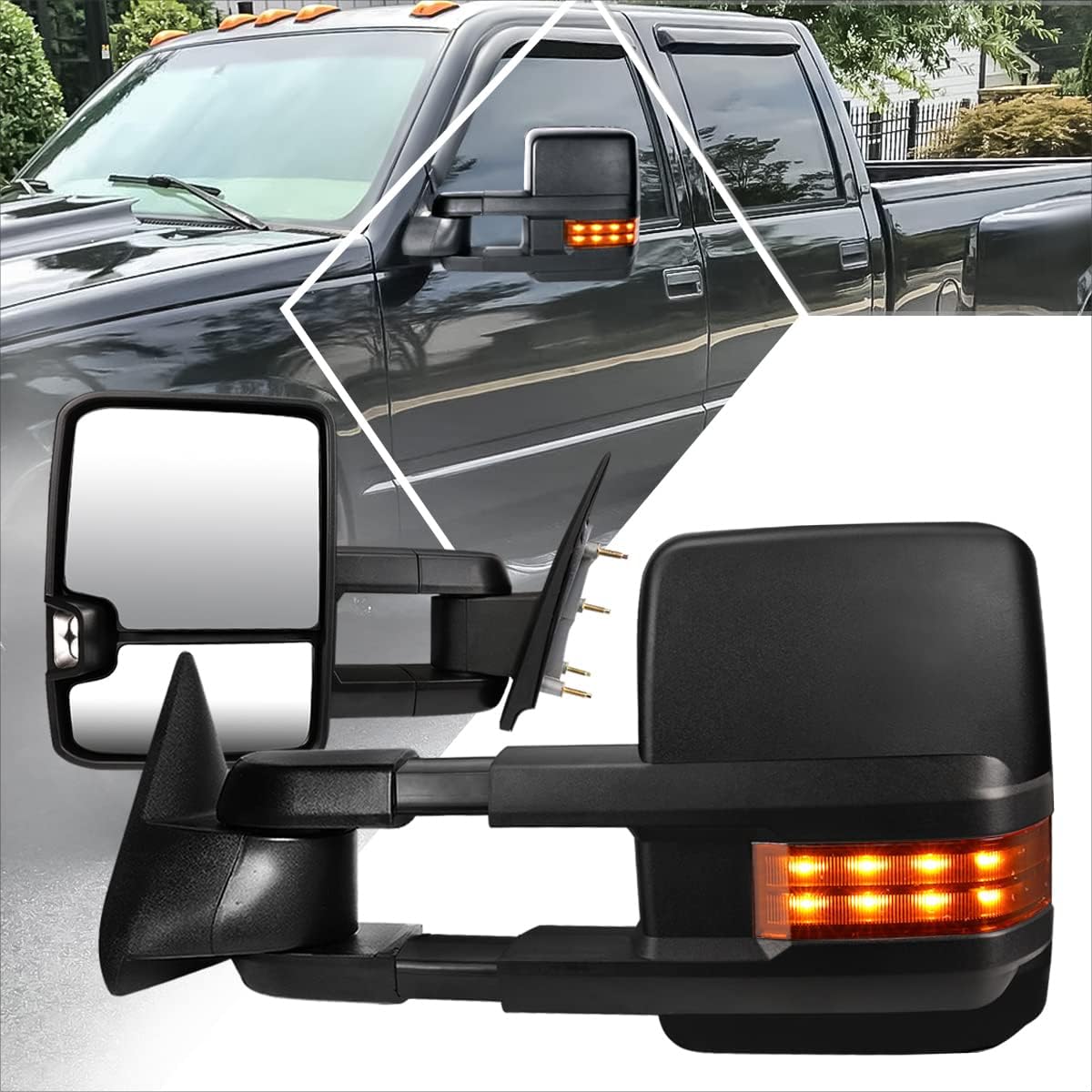 [Pair] Manual Adjusted Tow Towing Mirrors Side Mirrors w/LED Signal Compatible with 88-02 Chevy/GMC C/K Truck,Black