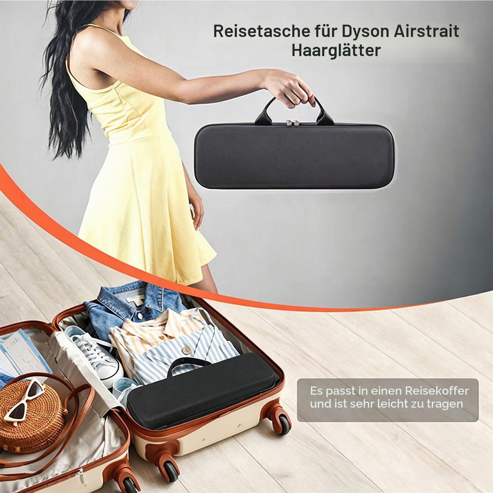 Hartschalen-Reiseetui Aufbewahrungstasche für Dyson Airstrait Haartrockner Glätteisen Tragbare Schutzhülle für Dyson Haarglätter (Schwarz)