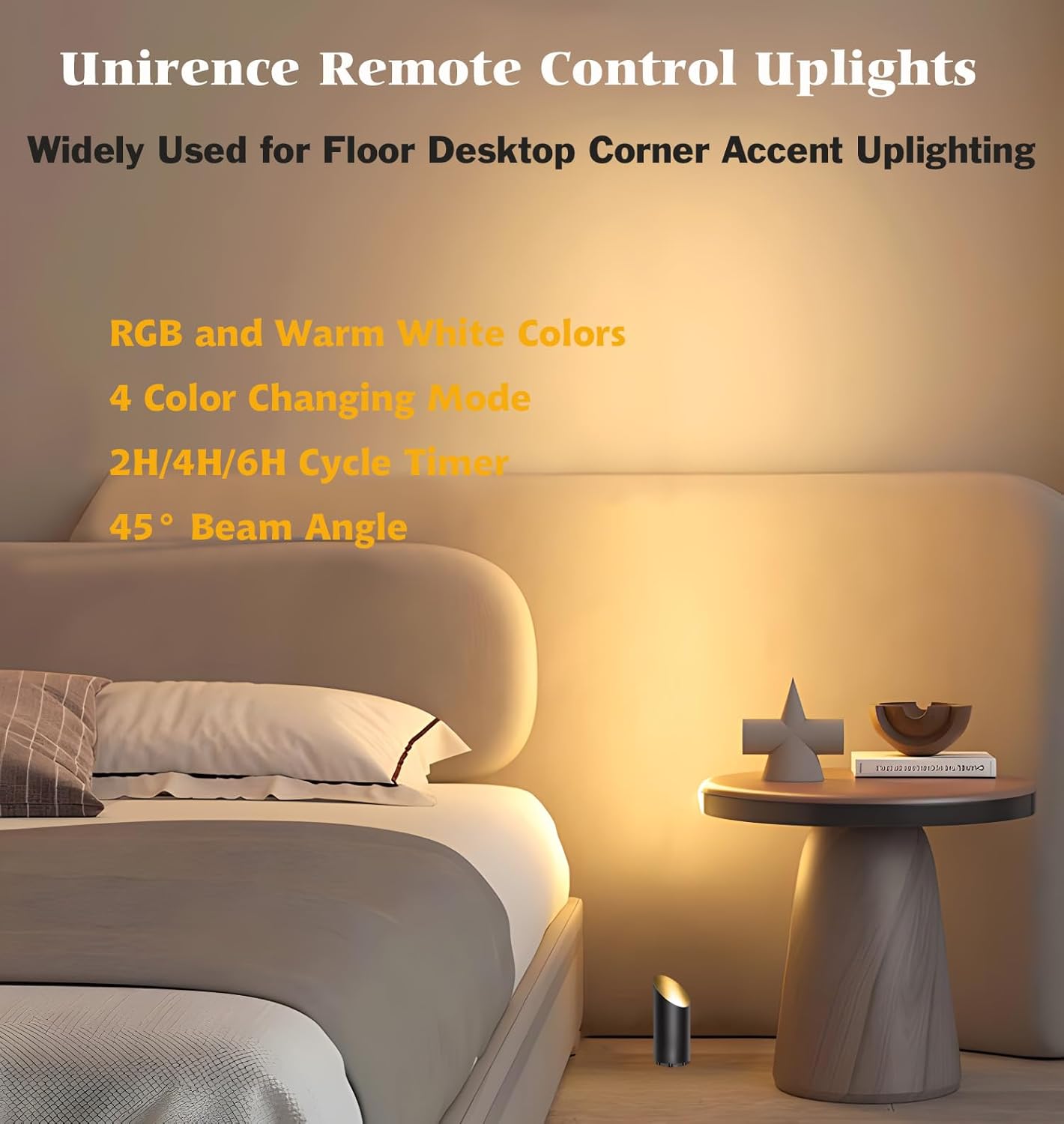 Uplights Indoor LED Spotlights 8W Warm White RGB Color Adjustable Desktop Corner Accent Floor Uplighting with Remote Control for Plant Picture Artwork (2Pack)