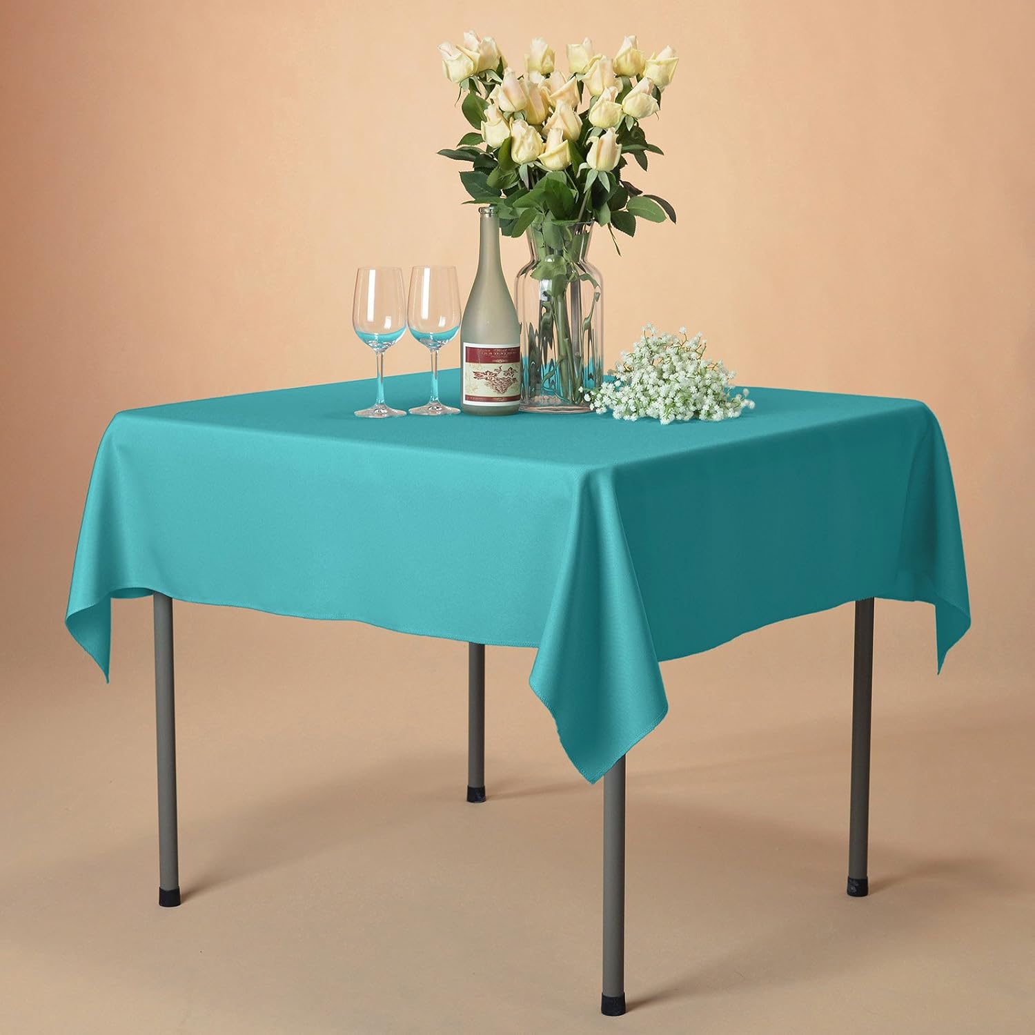 Remedios Square Tablecloth Solid Color Wrinkle-Free Polyester Table Cloth for Indoor and Outdoor Wedding Party Restaurant Banquet Home Dinner (Caribbean, 54x54 inch)