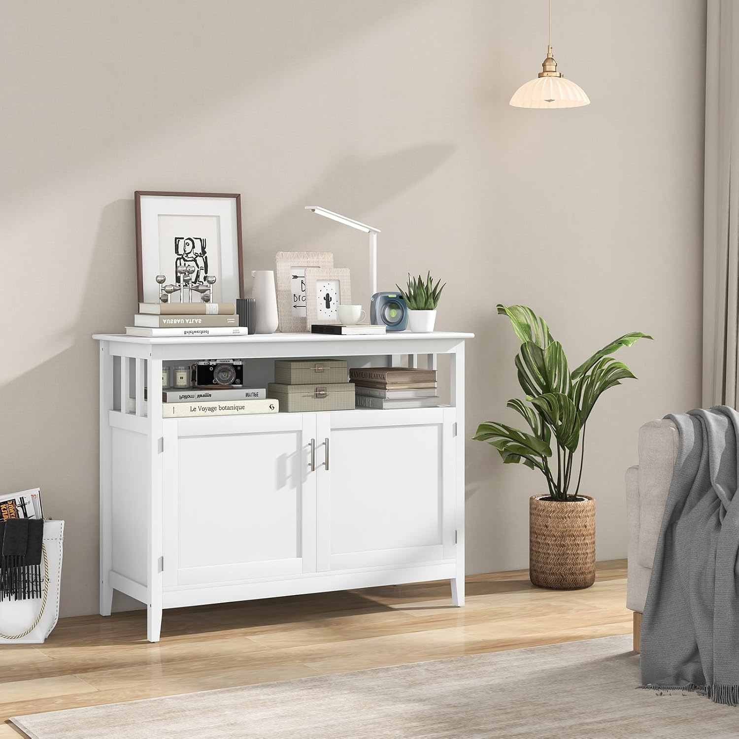 LOKO Buffet Cabinet with Storage, Freestanding Kitchen Cabinet with Adjustable Shelf, Storage Sideboard Console Table, 45 x 20 x 36 inches (White)