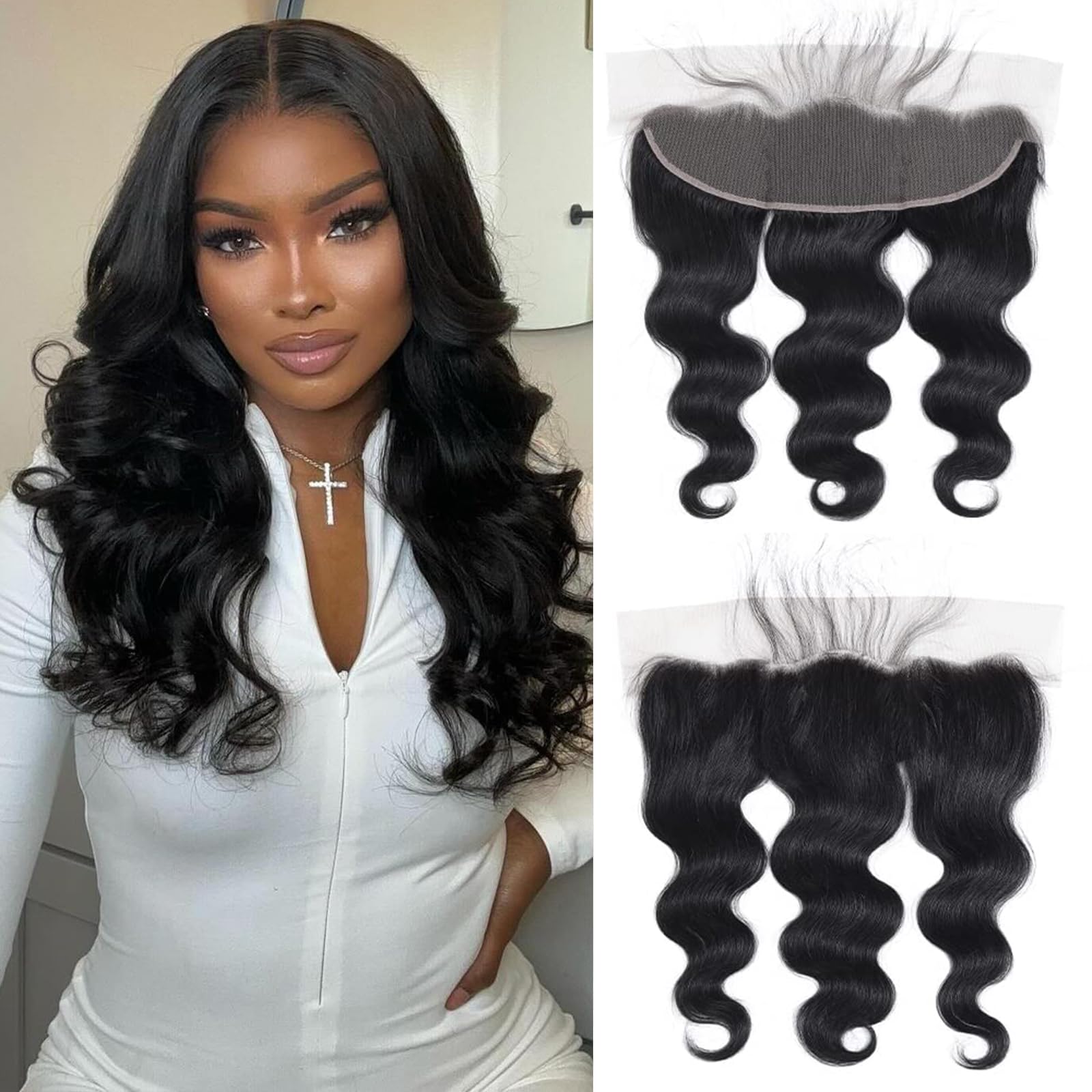 13x4 Lace Frontal Closure Human Hair Body Wave Transparent Lace Closures Pre Plucked With Natural Hairline Unprocessed Brazilian Virgin Human Hair Natural Color for Women 14 Inch