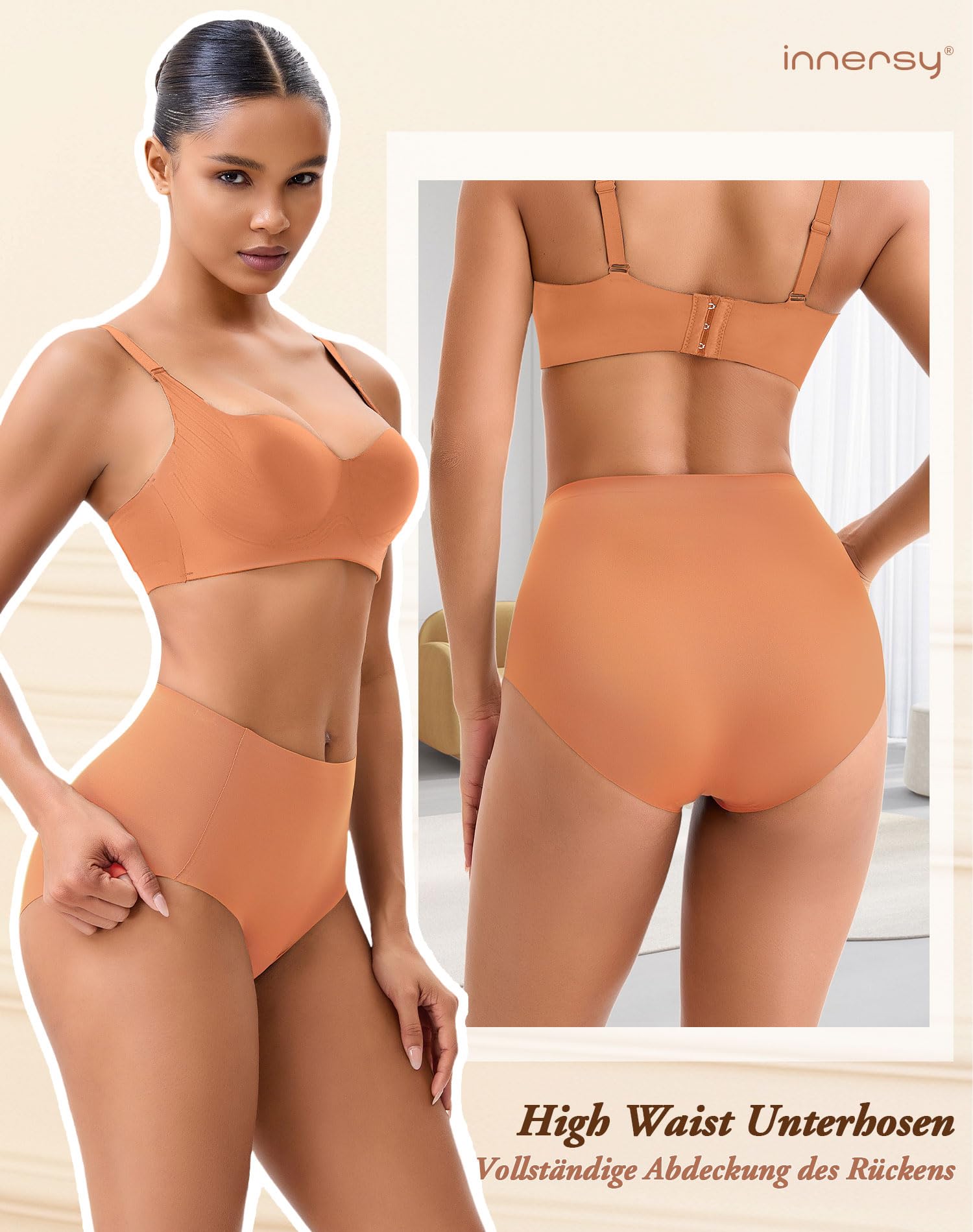 INNERSY Mutande Donna Senza Cuciture Vita Alta Slip Invisibili Microfibra Intimo Comodo Pacco da 3