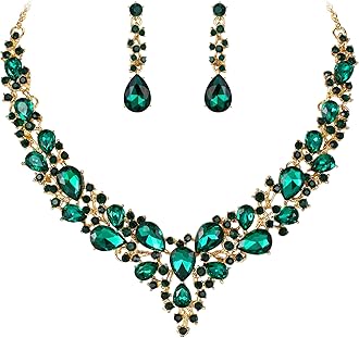 BriLoveWomen's Wedding Bridal Austrian Crystal Teardrop Cluster Statement Necklace Dangle Earrings Jewelry Set