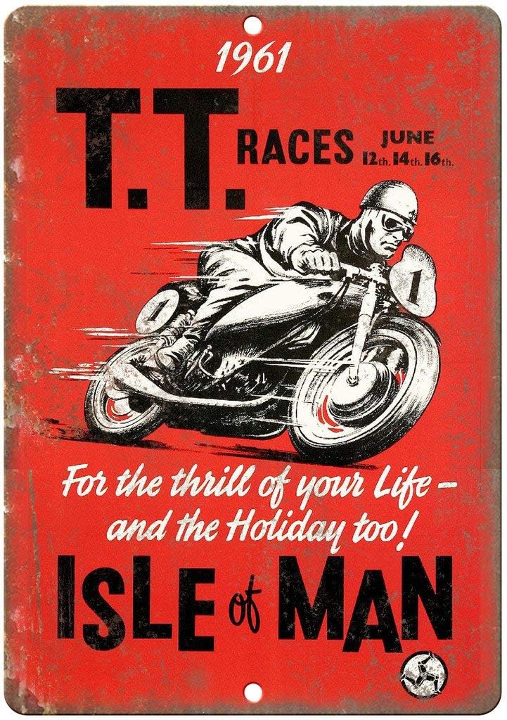 TT Races Isle of Man Motorcycle Tin Sign Vintage Wall Poster Retro Iron Painting Metal Plaque Sheet for Bar Cafe Garage Home Gift Birthday Wedding