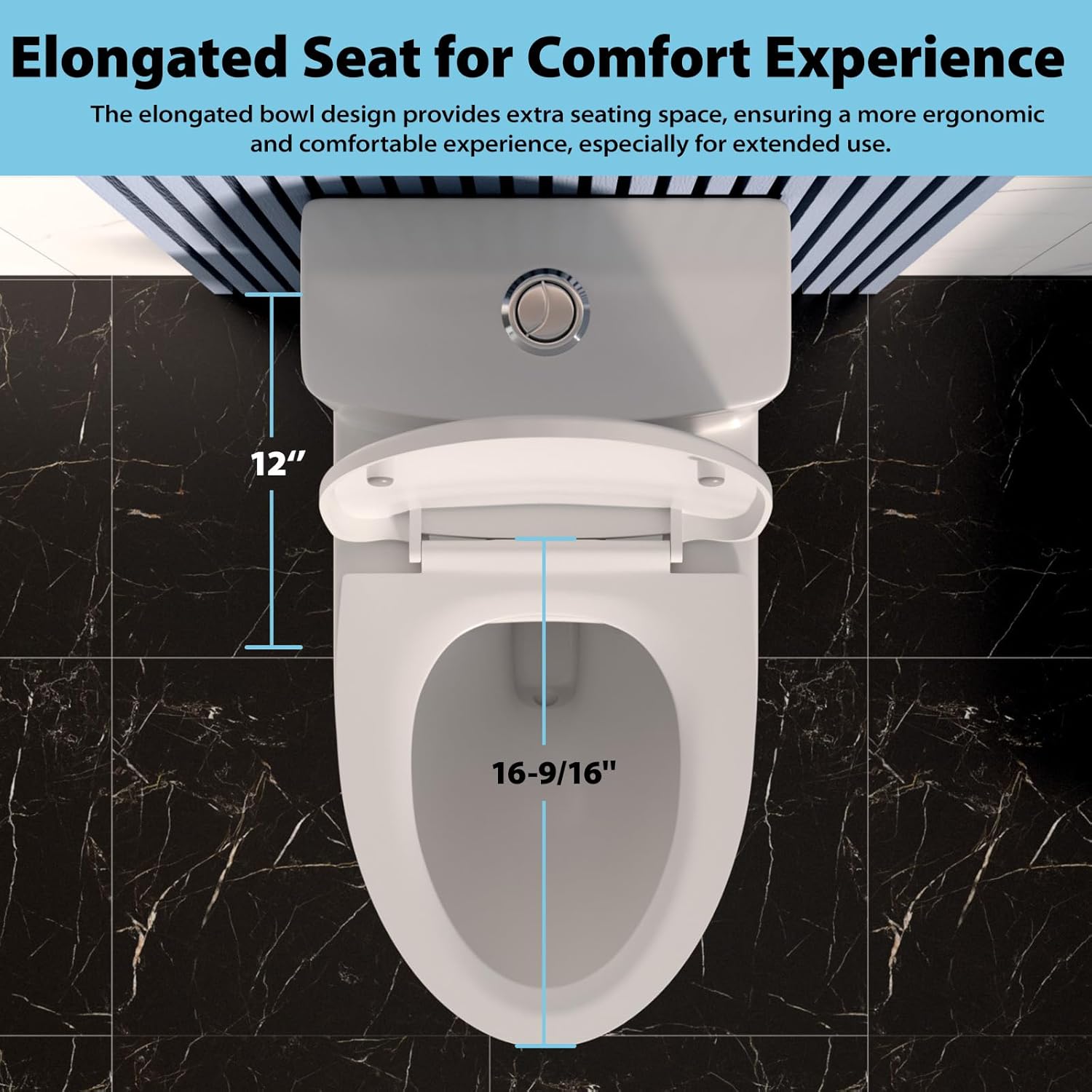 Kichae One Piece Toilet, Dual Flush 1.1/1.6 GPF Elongated Toilet with Comfortable Seat Height, Powerful & Quiet Modern Standard Toilet for Bathroom, 12" Rough-In