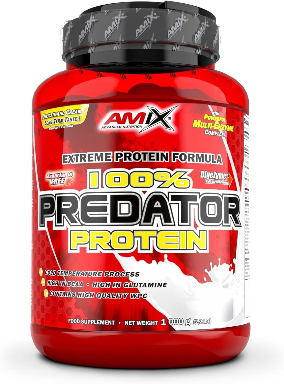 AMIX Predator Protein - Complément Protéiné en Poudre pour Augmenter la Masse Musculaire - Protéine de Lactosérum avec Enzymes Digestives - Acides Aminés BCAA et L-Glutamine - Vanille - 1 kg