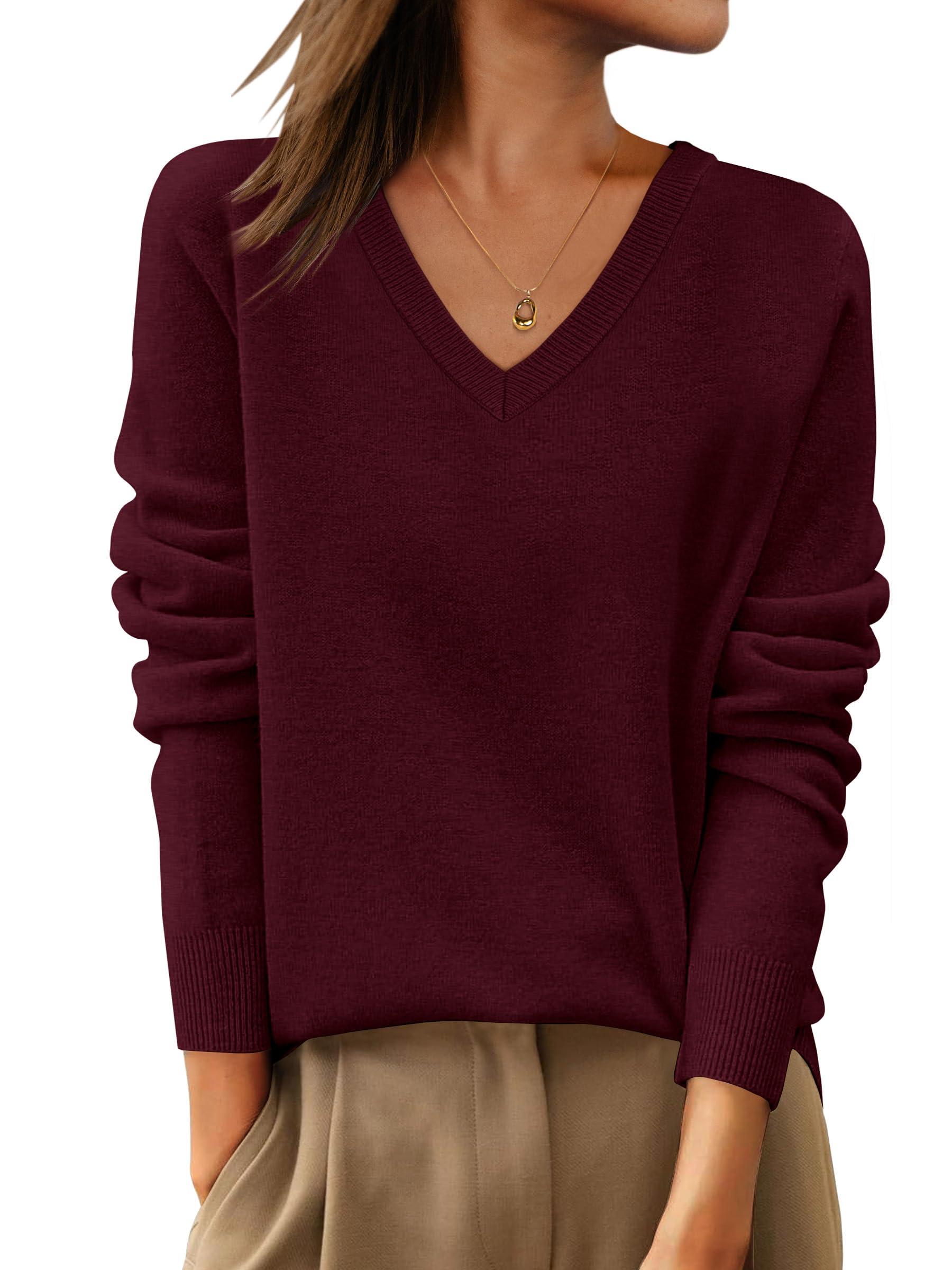 ANRABESS Womens 100 Wool Sweaters V Neck Long Sleeve Work Business Casual Basic Pullover Sweater Tops 2025 Fall
