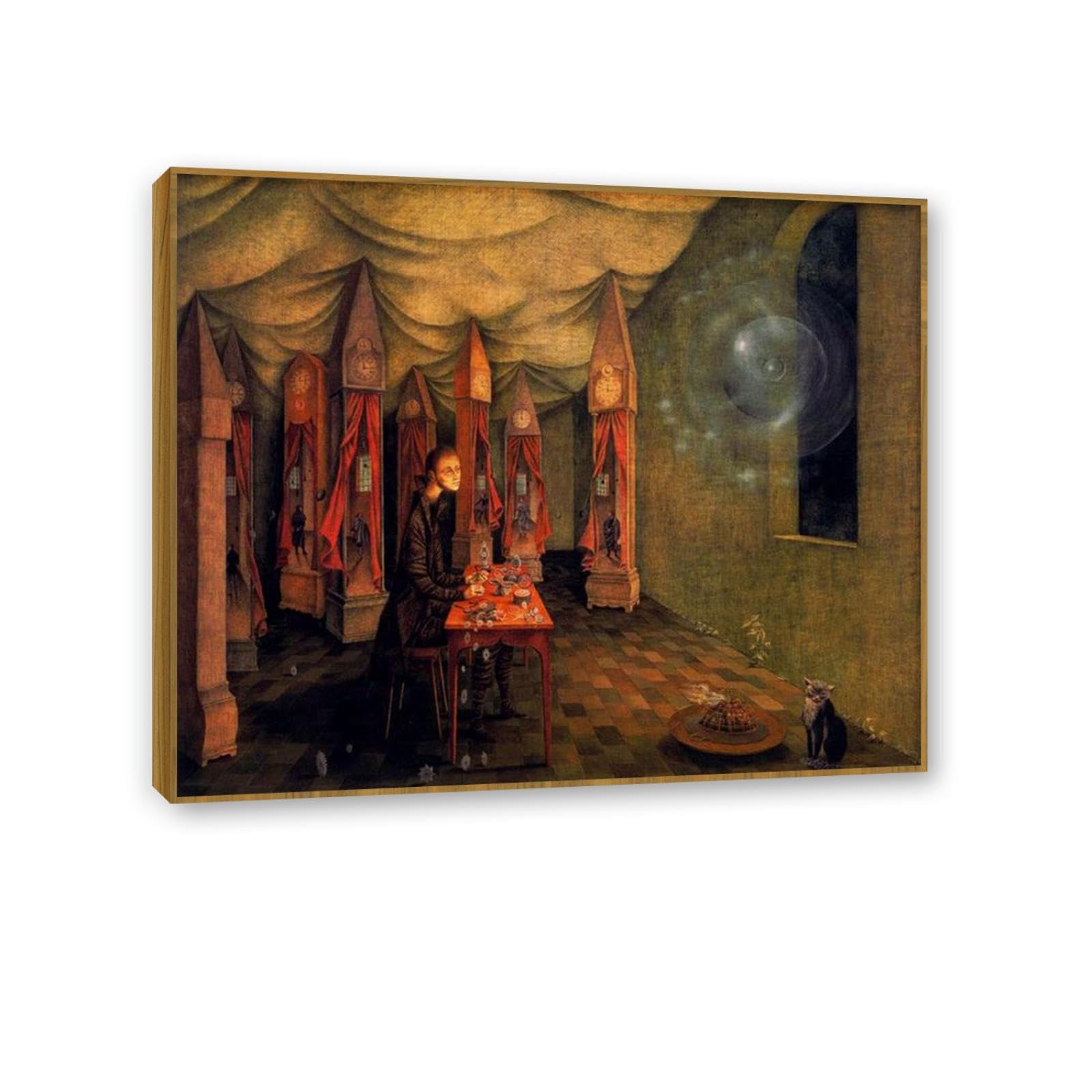 MYCGGDGH Remedios Varo Canvas Wall Art Reproductions of Famous Paintings Revelation The watch Posters Remedios Varo Print Wall Decor for Living Room Bedroom Home Decor 80x60cm(32x24in) Teak frame