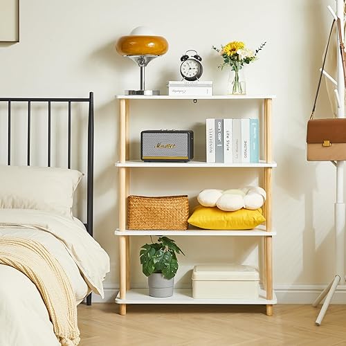 Miniatura 2 de IBUYKE Estantería abierta de madera de 4 niveles, organizador de almacenamiento moderno e independiente, soporte de exhibición multifuncional para