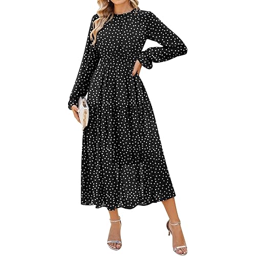 GRACE KARIN Women's Long Sleeve Maxi Dress 2026 Chiffon Flowy Wedding Guest Dresses Floral Dress with Pockets