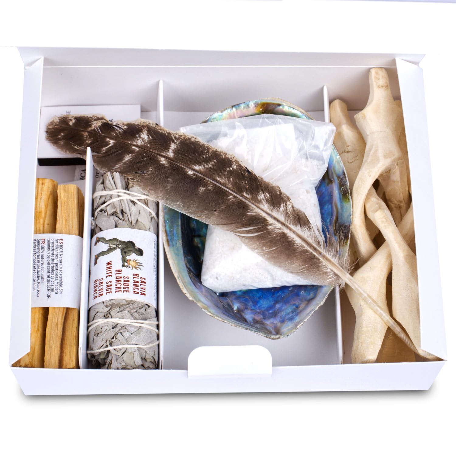 Premium Räucherset aus weißer Salbei und Palo Santo | Mit Abalone Muschel und Tripod | Geschenkset | Für Seele, Entspannung, Reinigung, Ritual