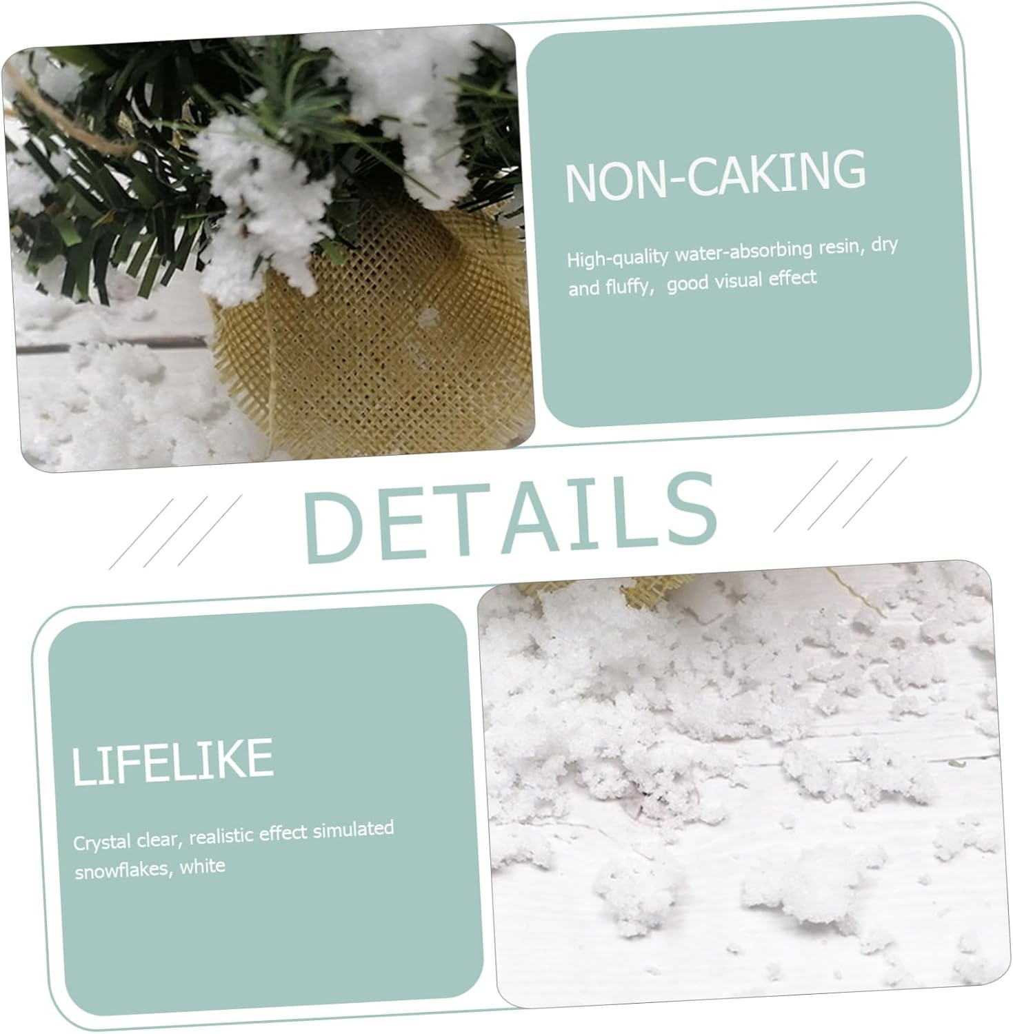 Uonlytech 2pcs Artificial Snow Decor of Realistic Fake Snow Powder for Christmas Decoration Lawn and Holiday Crafts Safe Super Absorbent Polymer Material Per Bag