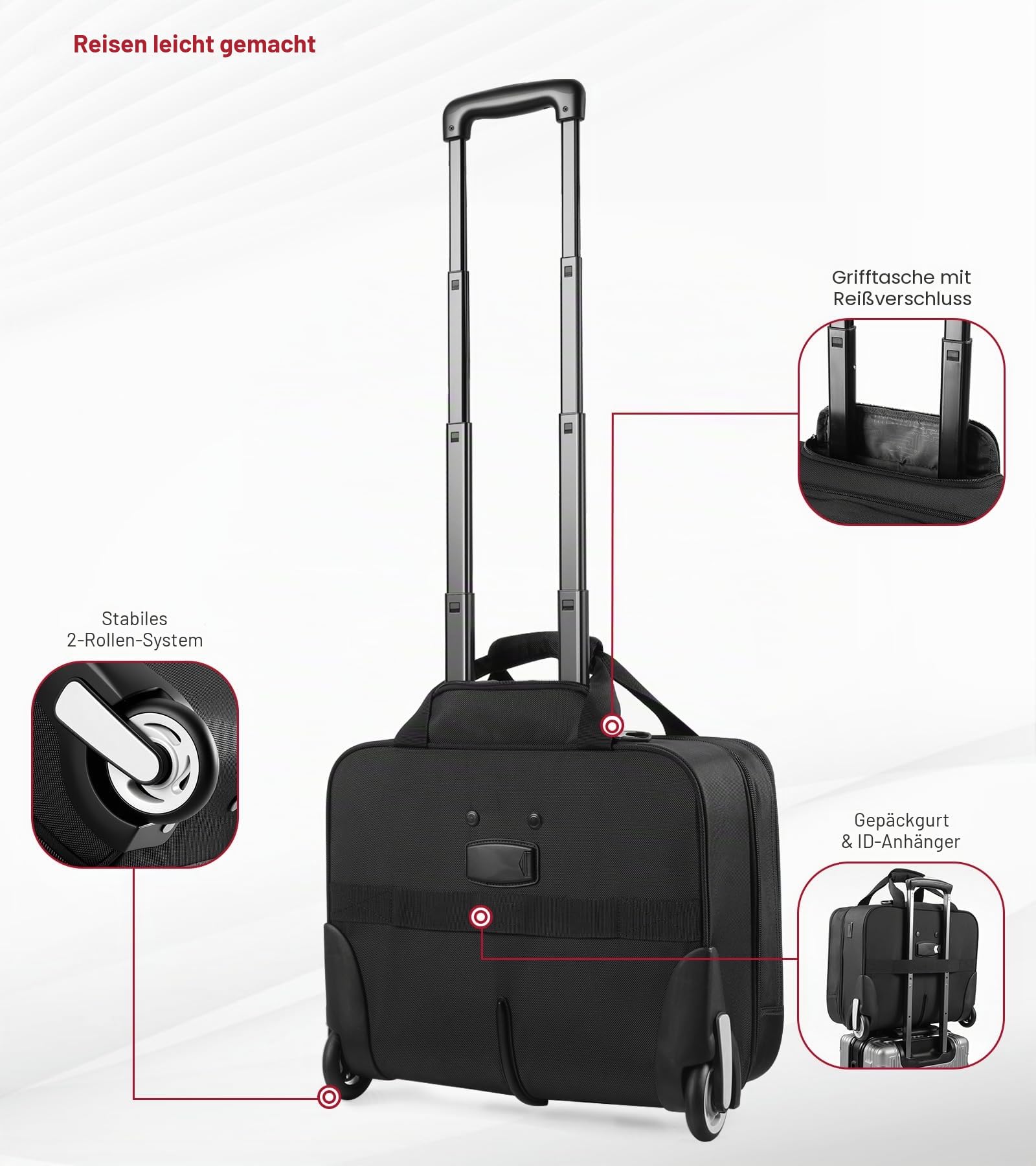 star cloud Pilotenkoffer mit Rollen, Laptop Trolley mit Rollen 46×36×20 cm, wasserabweisender Business Trolley, Aktentasche mit Rollen Handgepäck für Geschäftsreisen Herren & Damen