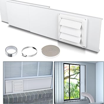 Dryer Vent Window Kit for 4" Diameter Dryer Vent Hose,Adjustable Window Vent Kit with Self Closing Dryer Vent Cover with Mesh Screen for Sliding and Hung Windows Up to 47Inches