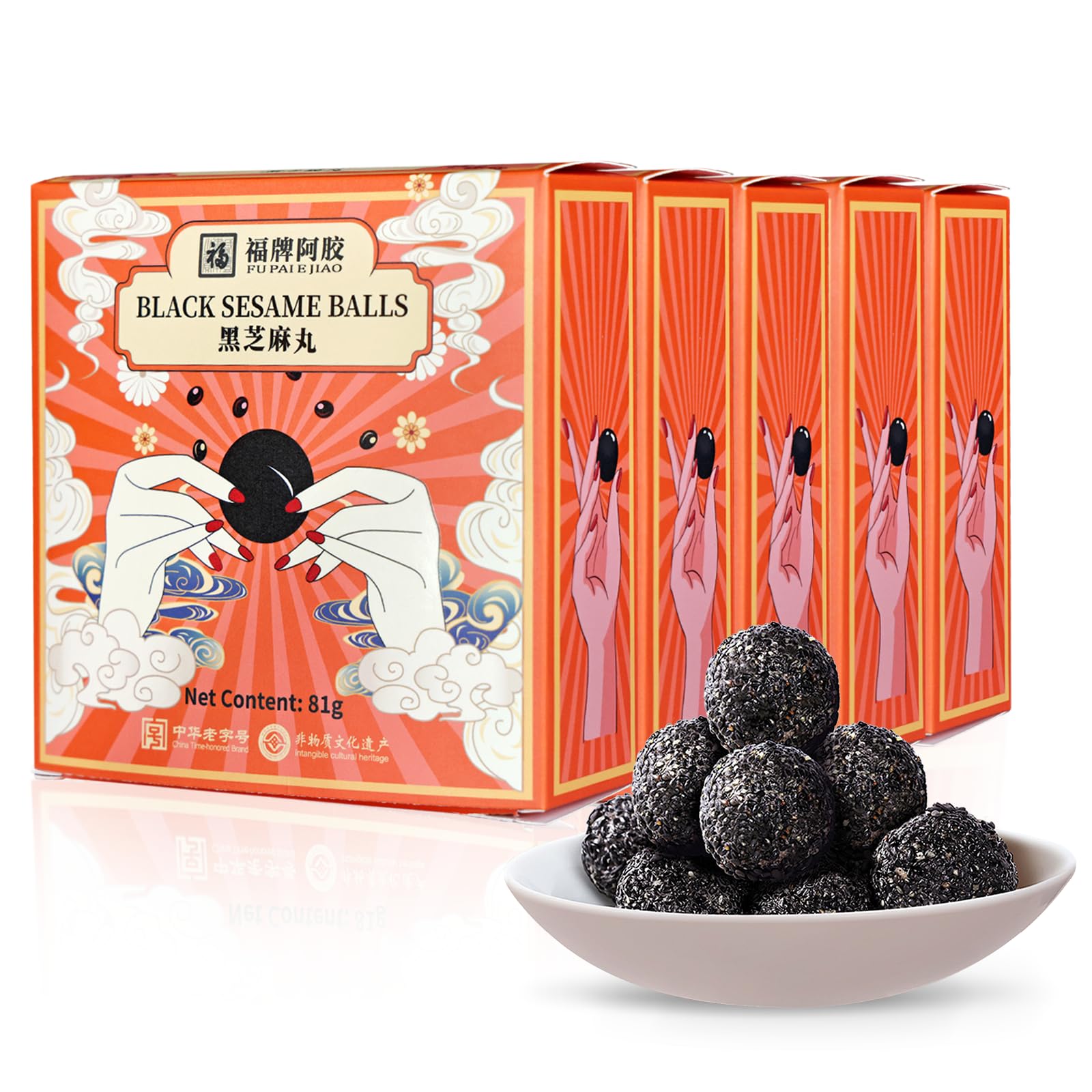 Organic Black Sesame Balls Snacks, Gluten-Free Low Temp Roasted Non-GMO Plant Protein Sources Vegan Snacks (5 Boxes) 14.3 oz