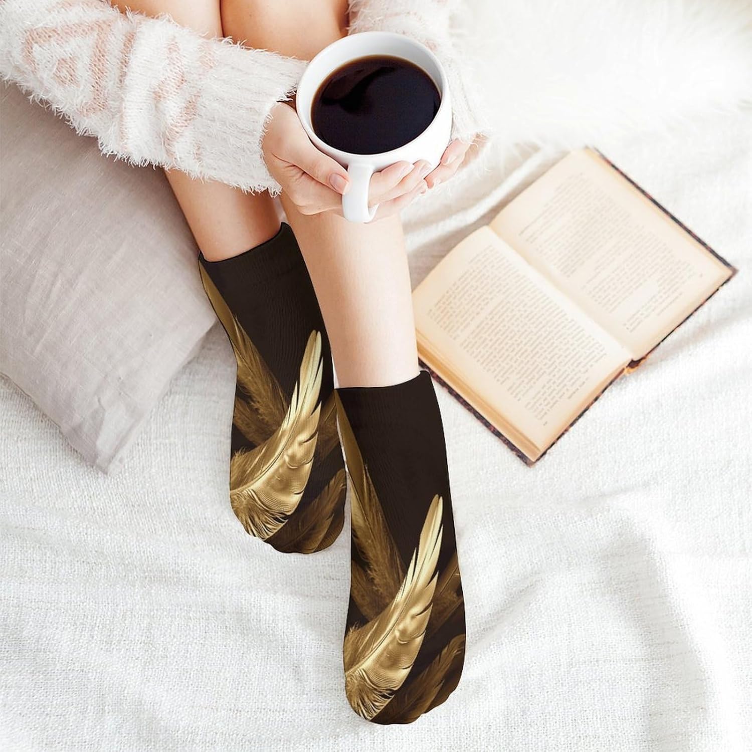 Golden Feathers Ankle Socks for Men Women 5 Pairs