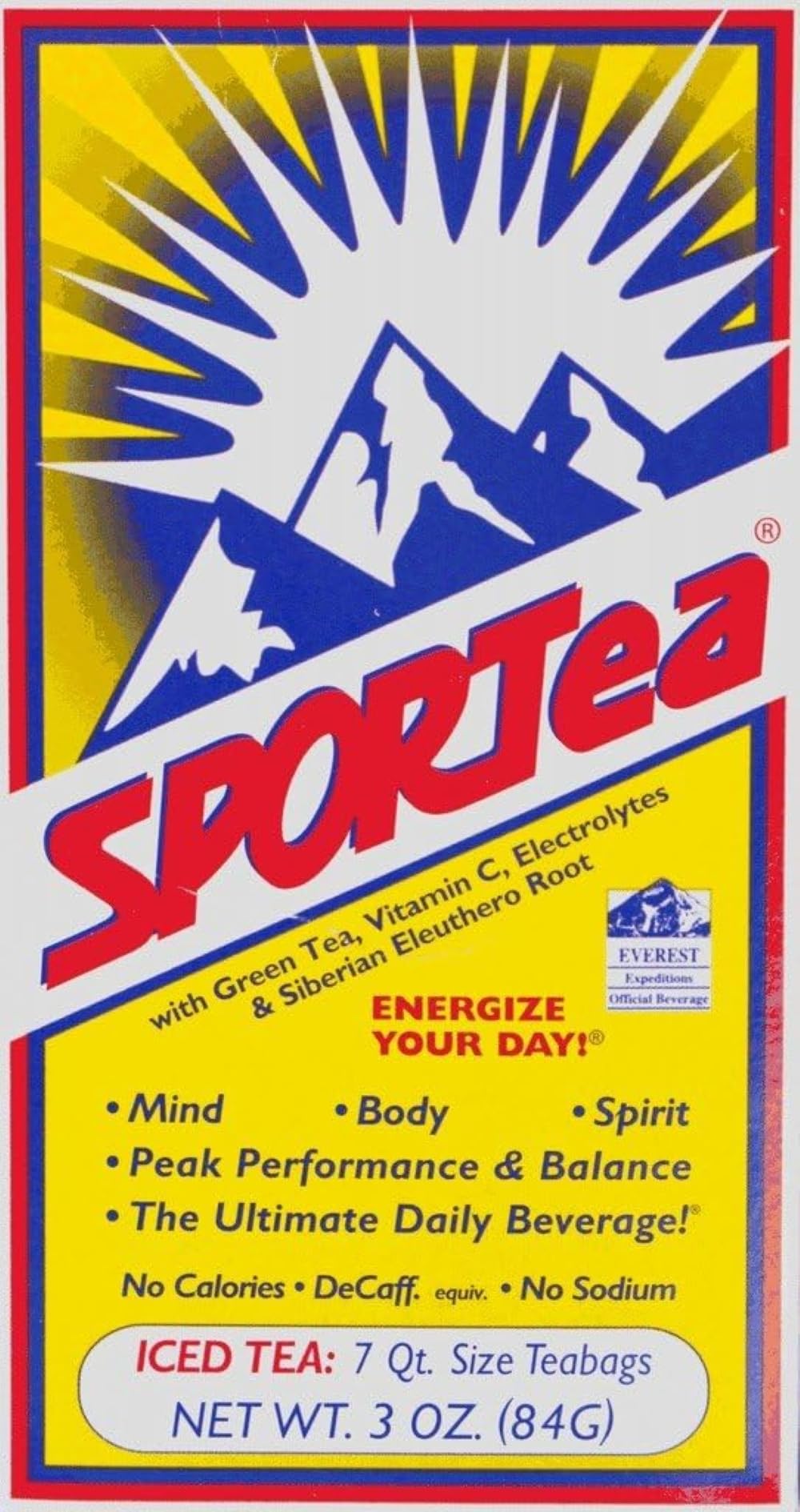 SPORTea Iced | Natural Decaf Energy Drink with Green & Black Tea, Vitamins, Minerals, Electrolytes, Yerba Mate & Siberian Ginseng | 7 Cold Brew Tea Bags | Healthy & Easy to Brew | Single Box