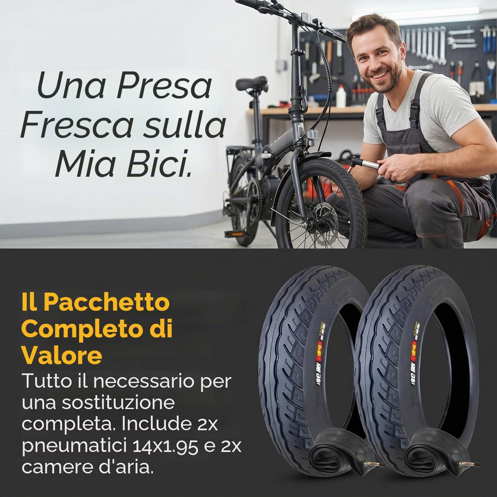 2pcs 14x1.95 Pneumatico per Bici Elettrica | 14 1.95 Pneumatici Resistenti Alle Forature con Camera D'aria | Antiscivolo per Bici Pieghevole
