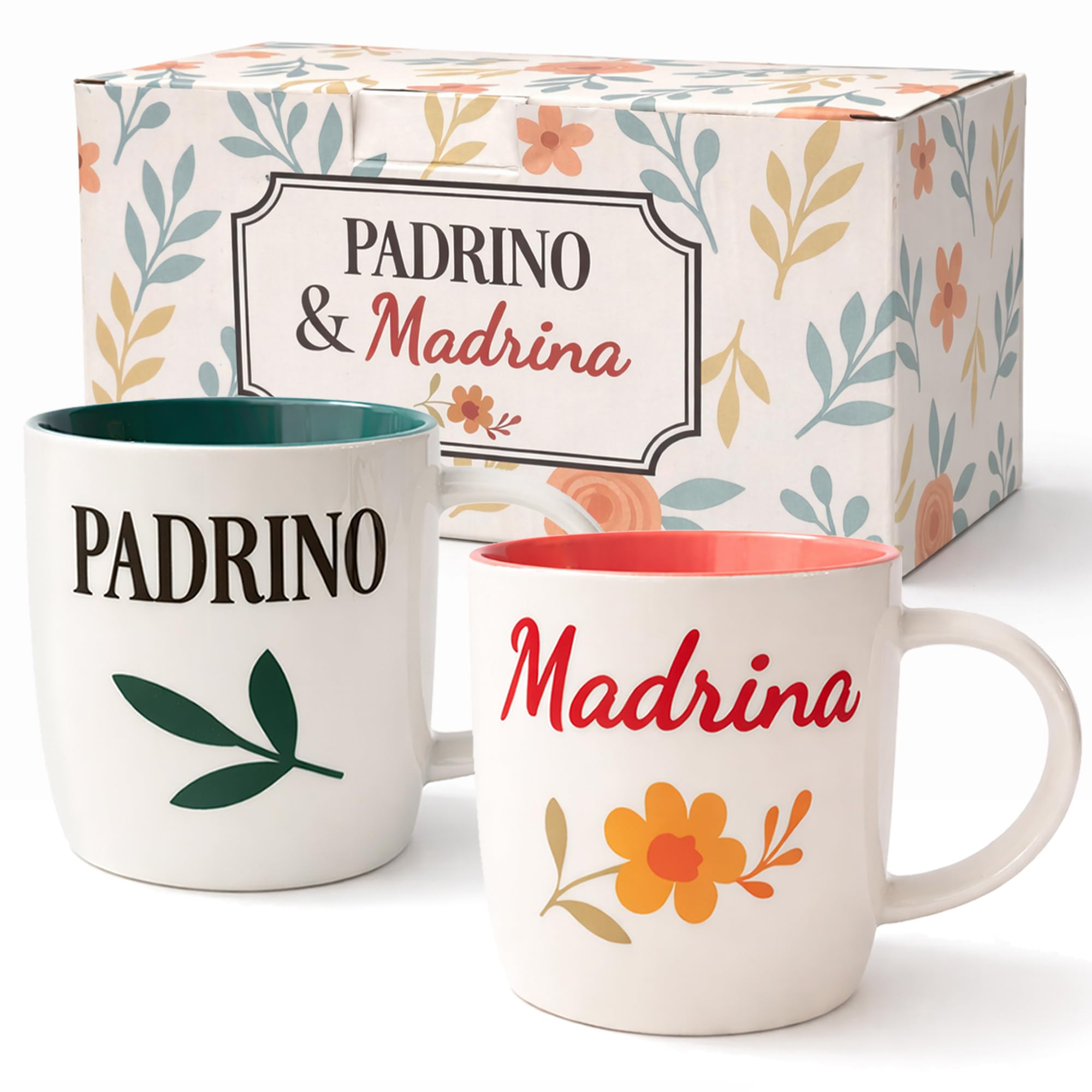 Triple Gifffted Padrino and Madrina Coffee Mugs Set, Godparents Gifts for Baptism or Christening, Proposal Gift Asking Godfather Godmother, Religious Keepsake, Christmas Day, 13oz Ceramic