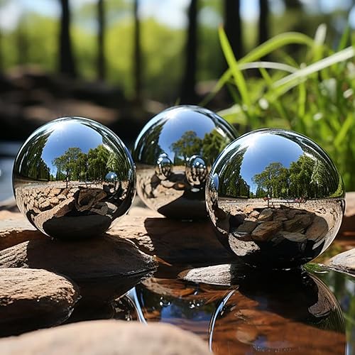 Miniatura 5 de E-ANG.W Bola de observación de acero inoxidable para espejo de jardín, esfera de adorno pulido, hemisferio reflectante flotante hueco para