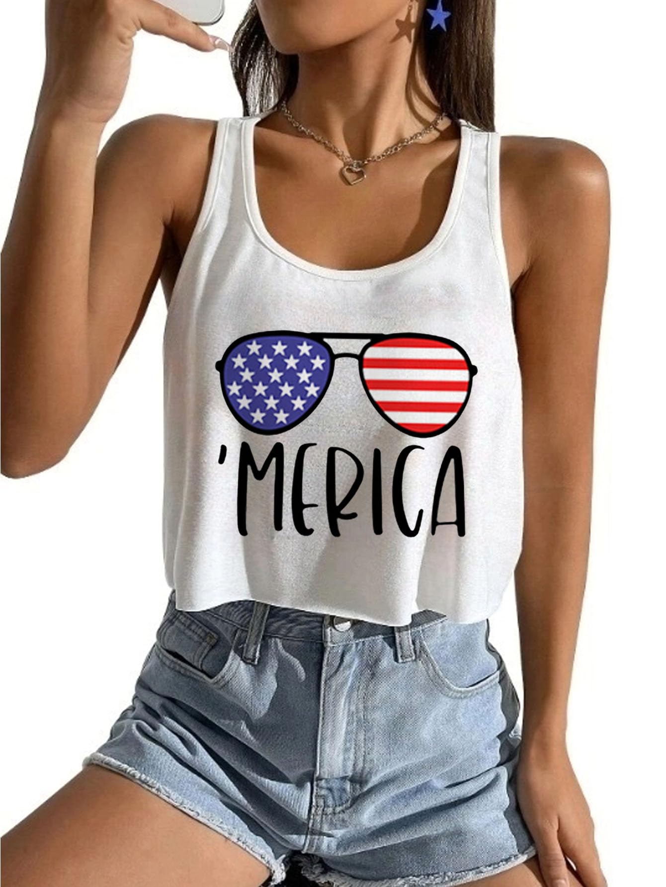 Medium, Red White Blue ’MERICA Crop Top Shirt