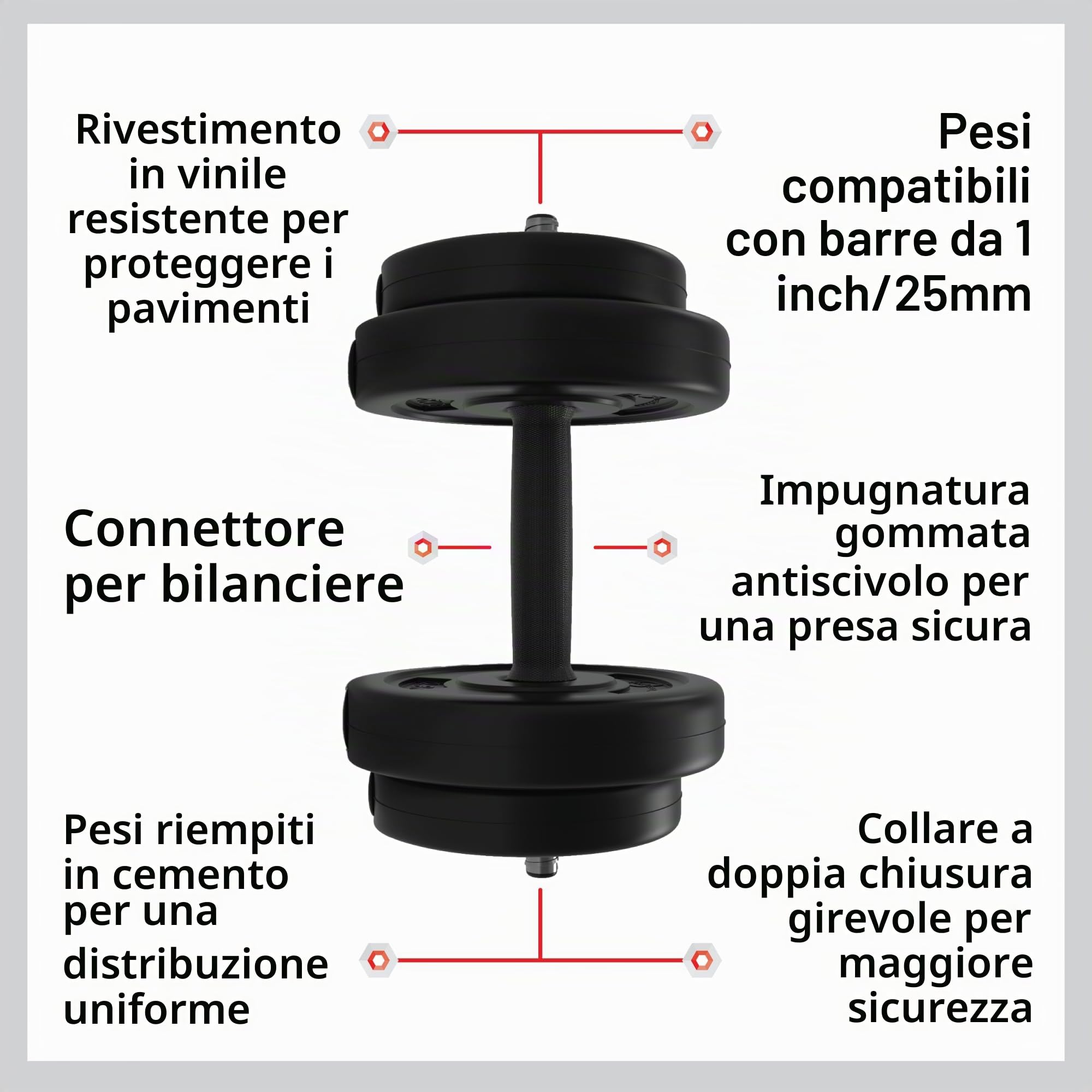 Body Revolution, set di bilanciere e manubri in vinile, varie combinazioni possibili, pesi da 10, 15, 20, 30, 40, 50 kg, 10kg
