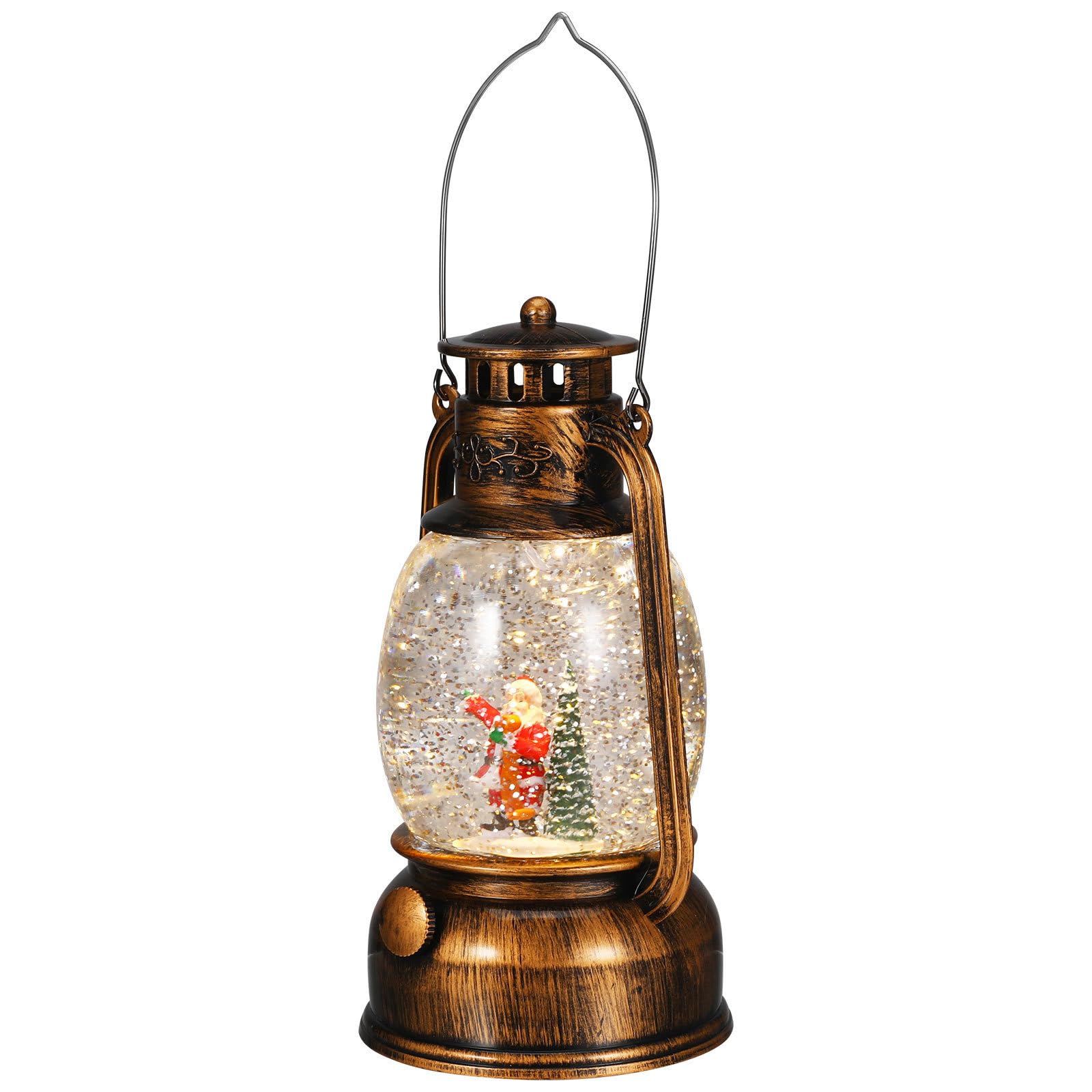 OSALADI Lanterna Natalizia Illuminata con Globo di Neve e Musica, Design Elegante in Vetro e Plastico, Decorazione per Tavolo Feste di Natale, Alimentata a USB o Batteria