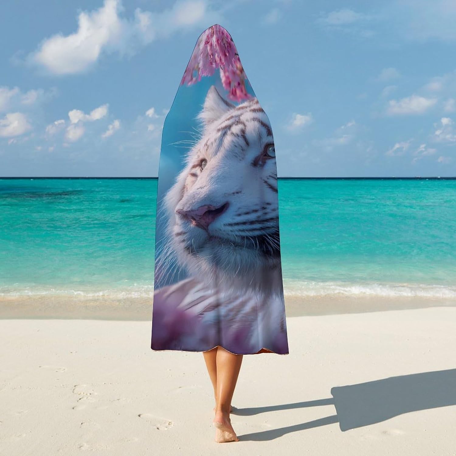Cherryflowers Tiger (1) Wearable Blanket Oversized Throw Cape | Cozy Hooded Blanket Gifts for Women Men