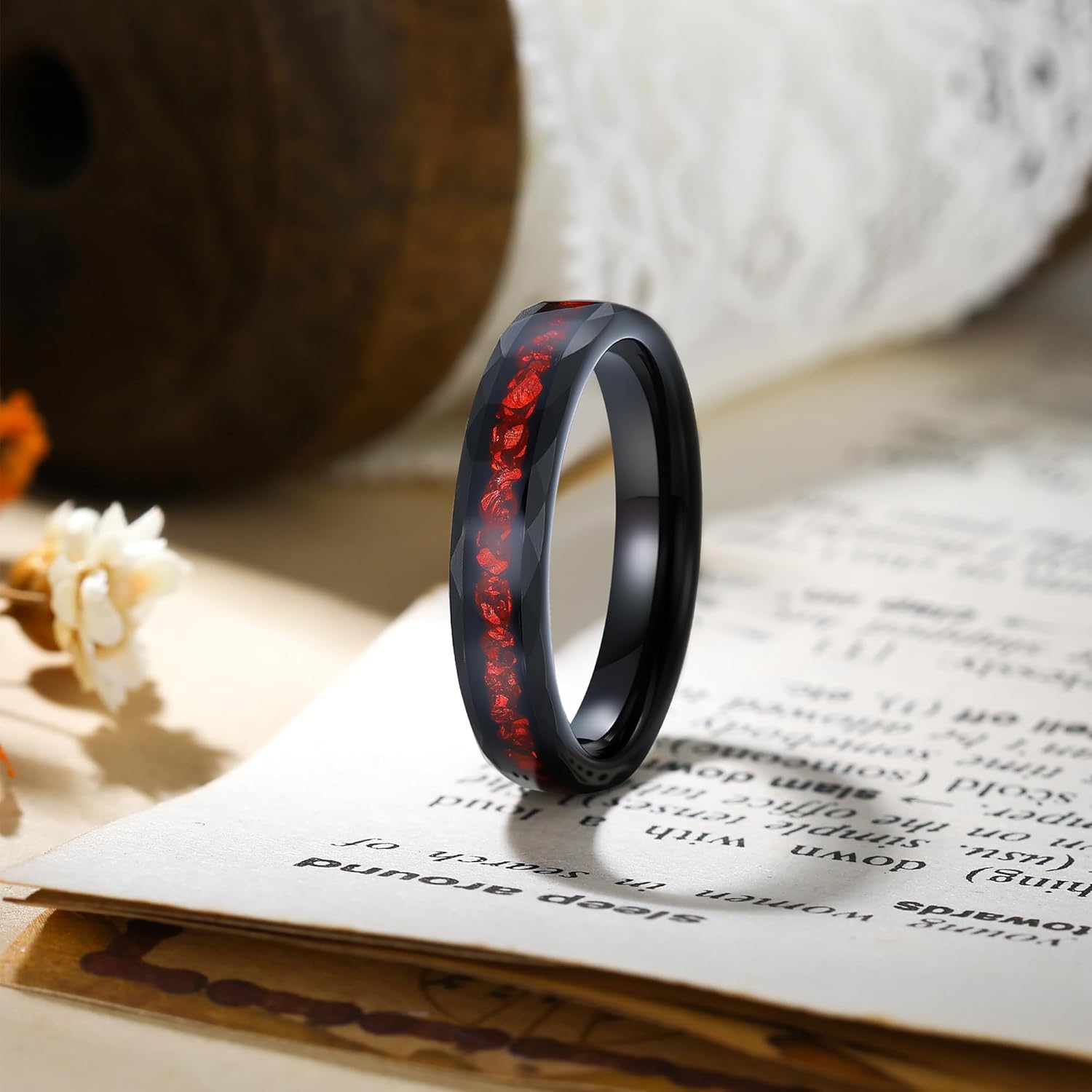 4mm Tungsten Wedding Bands for Women Gold Plated Opal Birthstone Promise Ring for Her Domed Polished - Image 2