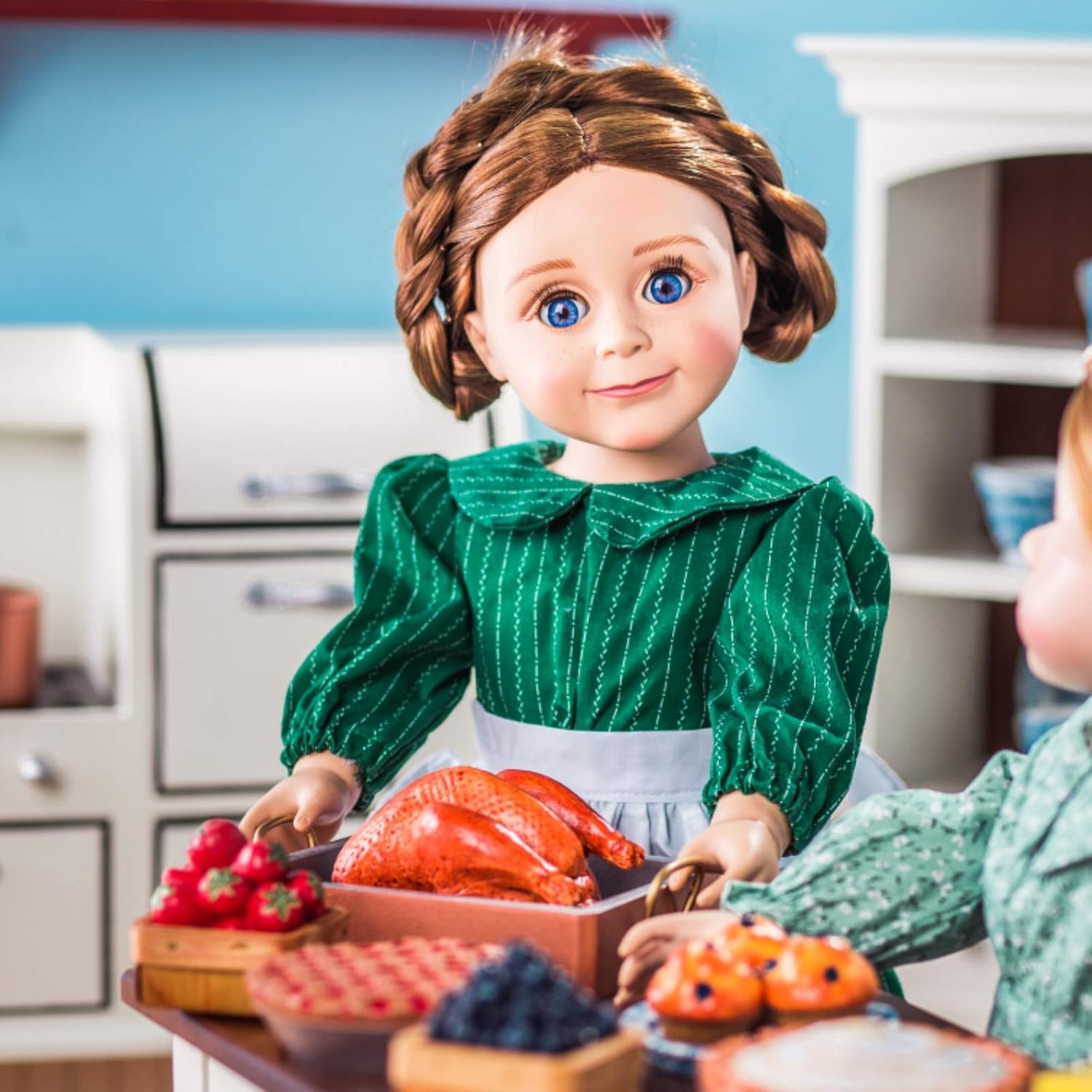 The Queen's Treasures 18 Inch Doll Clothes, Little House on The Prairie Dress Outfit, Authentic 1880's Design Calico Dress & Bonnet with White Apron, Compatible for Use with American Girl Dolls