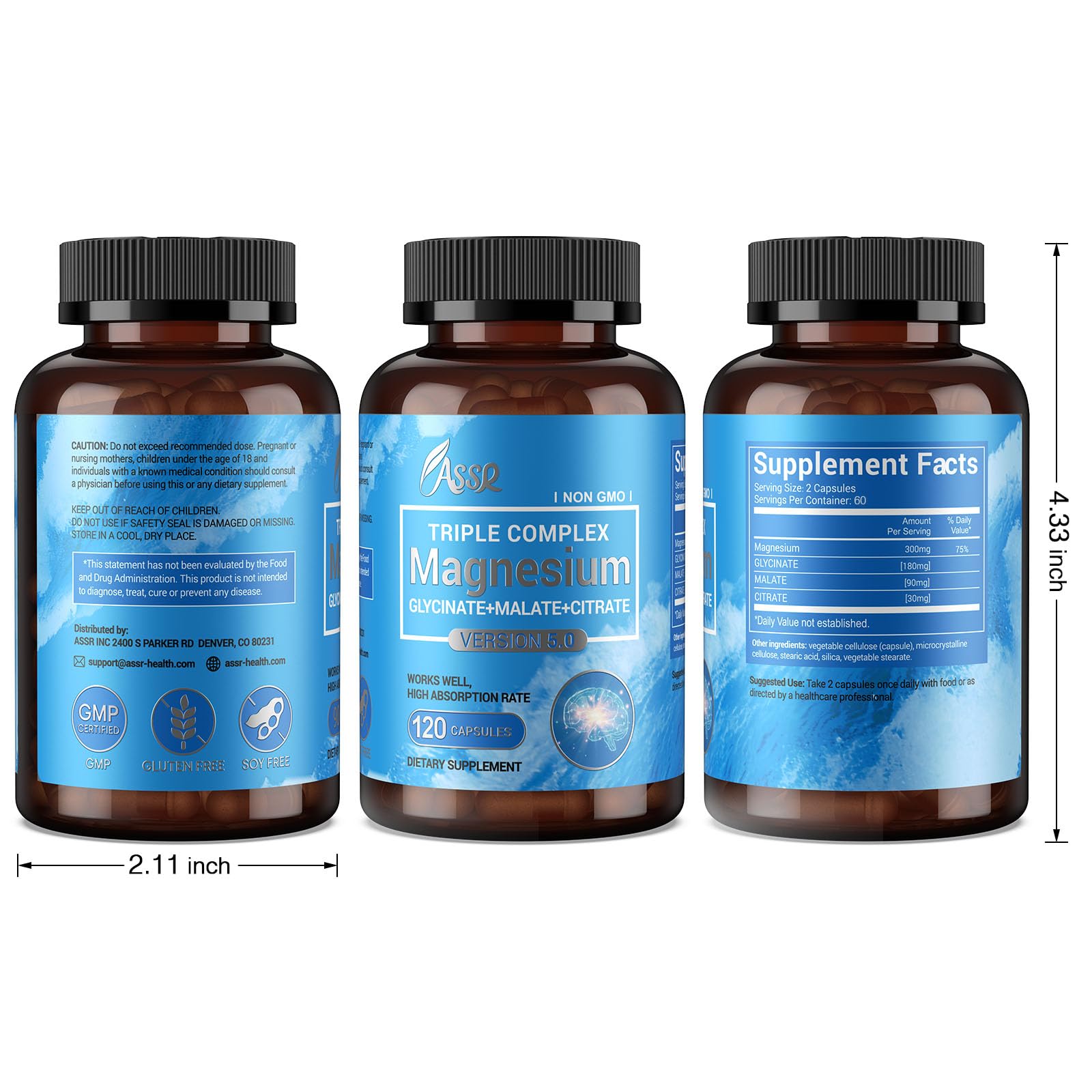 ASSR Triple Magnesium Complex - 300mg Pure Ocean Magnesium Glycinate & Magnesium Malate & Magnesium Citrate for Sleep, Energy, and Relaxation Support, High Absorption, Vegan, Non-GMO, 120 Capsules — Amazon image 8