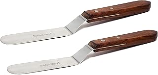 A2Z- Set of 2 Lab Spatulas Offset Blade - Stainless Steel Alignate Dental Mixing Plaster Spatula with Wooden Handle, Scoop Mixing Apothecary Supplies | for Pills, Medicine, Vitamins | 4 in Blade