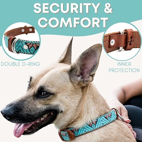 Miniatura 3 de Paw Tribe Collar de perro occidental  Diseño bordado de cuero para perros pequeños, medianos y grandes  Azteca y suroeste para perros y niñas,