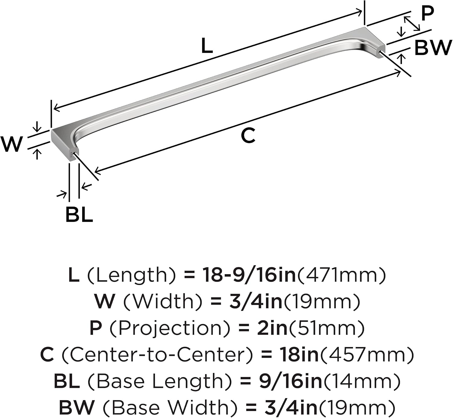Amerock Merced 18 inch (457mm) Center-to-Center Polished Chrome Appliance Pull, BP3743126