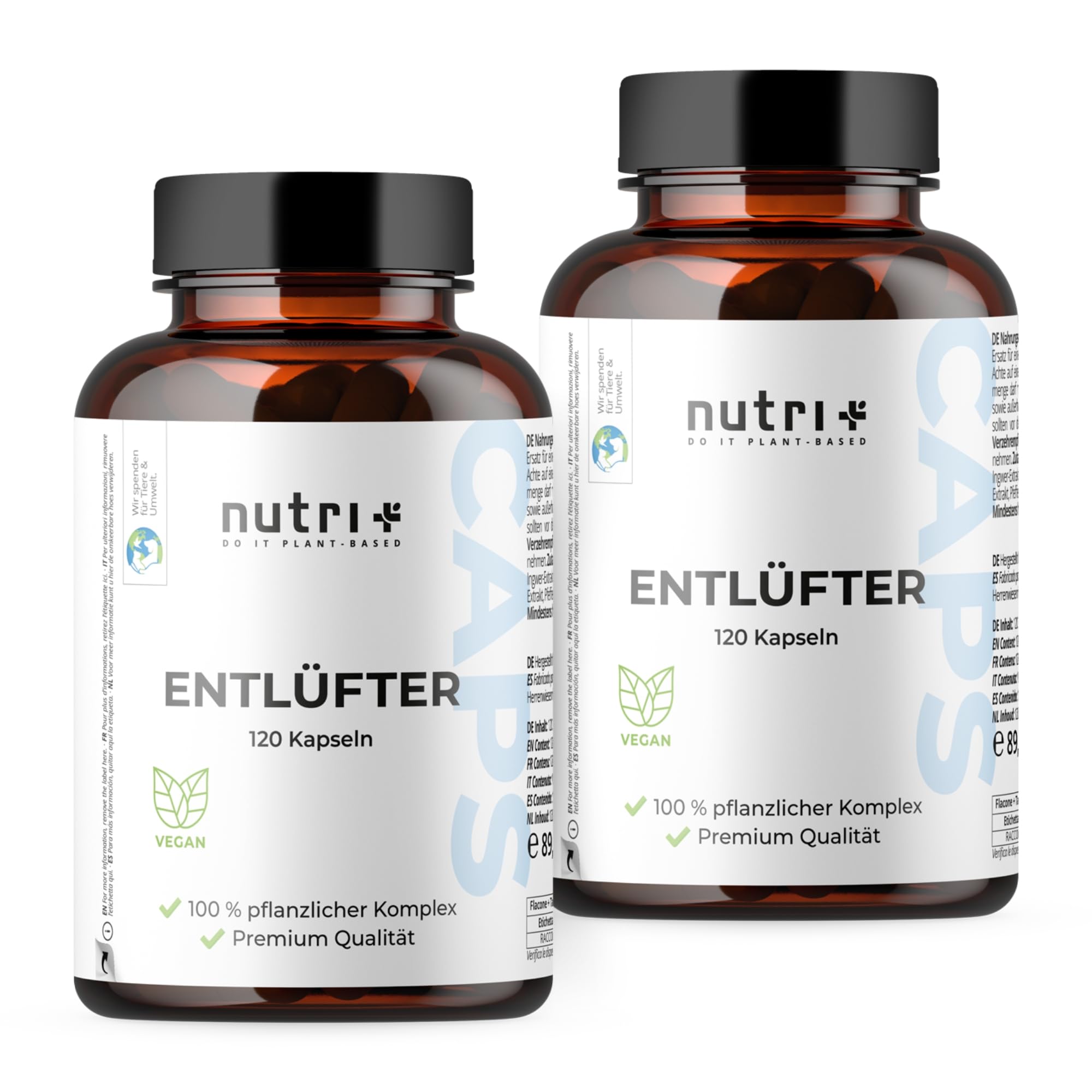 Nutri + Entlüfter 120 Cápsulas - para Gases e Hinchazón abdominal - Relajación gastrointestinal - Comino negro, Anís, Cúrcuma, Jengibre, Hinojo