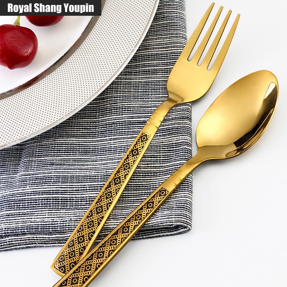 Manico Quadrato Cucina Posate in Acciaio Inossidabile Posate Posate Set Coltello Da Bistecca Forchetta Cucchiaio Cucchiaino (A,16 pezzi)