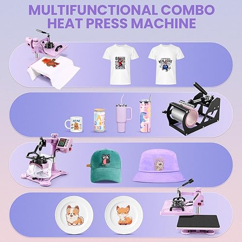 Miniatura 2 de Máquina de prensa de calor para camisetas, máquina de transferencia de calor 5 en 1, prensa de impresión de calor de 12 x 15 pulgadas para