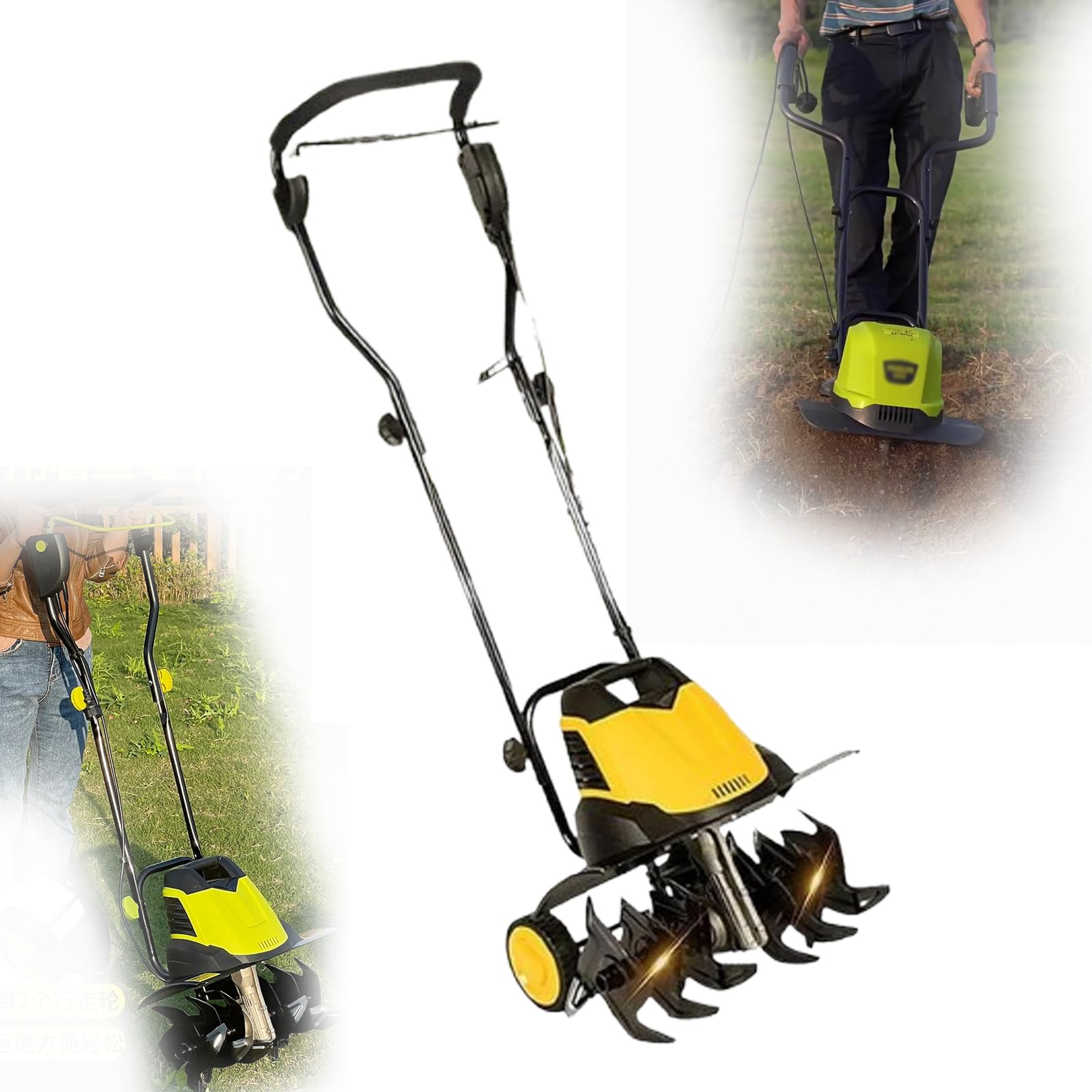 TYH Motobineuse Électrique, Scarificateur De Pelouse 2400 W, Motoculteur sans Fil, Houe Rotative Pliable À 6 Lames, Profondeur De Travail 22 Cm, Largeur 45 Cm, Motobineuse Silencieuse