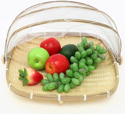 Miniatura 8 de GANAZONO Cesta de almacenamiento tejida de bambú cesta de almacenamiento pequeña de secado de alimentos tapa de recogedor